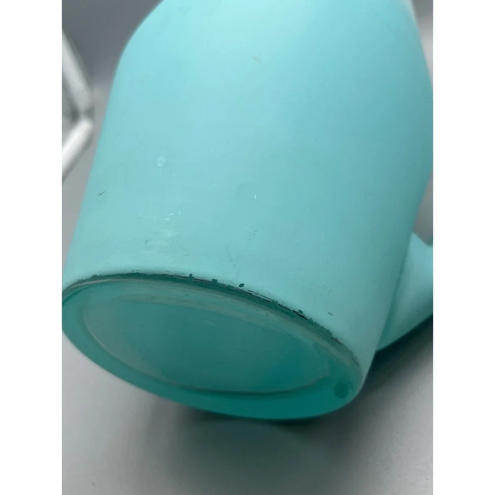 Vtg Blendo Glass Pitcher Frosted Turquoise MCM Vintage 1950 Gold Trim‎ W.V.
